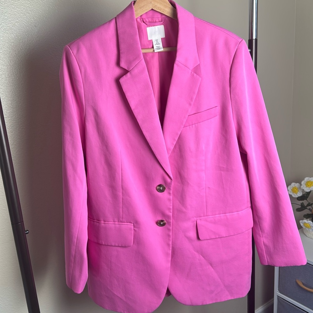 H&M Blazer Womans Pink Two Button Hot Pink set
